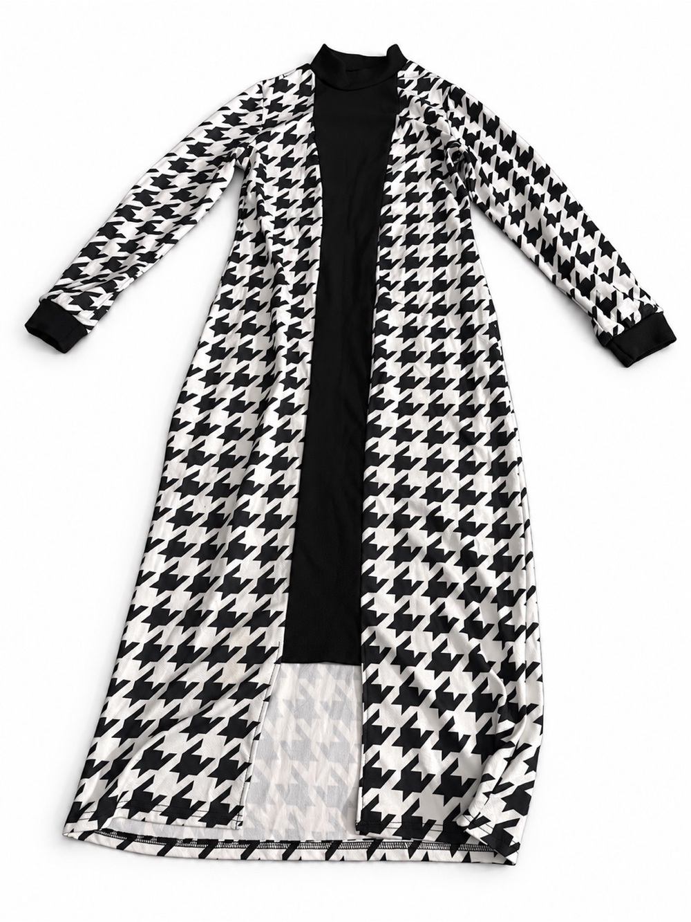 SHEIN Black & White Houndstooth Long Cardigan – Size L